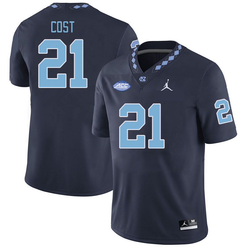 Men #21 Kaleb Cost North Carolina Tar Heels College Football Jerseys Stitched Sale-Navy